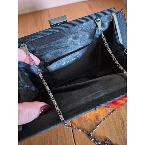 Iris Lane Evening Clutch Shoulder bag black satin embellished in crystals - Picture 6 of 7